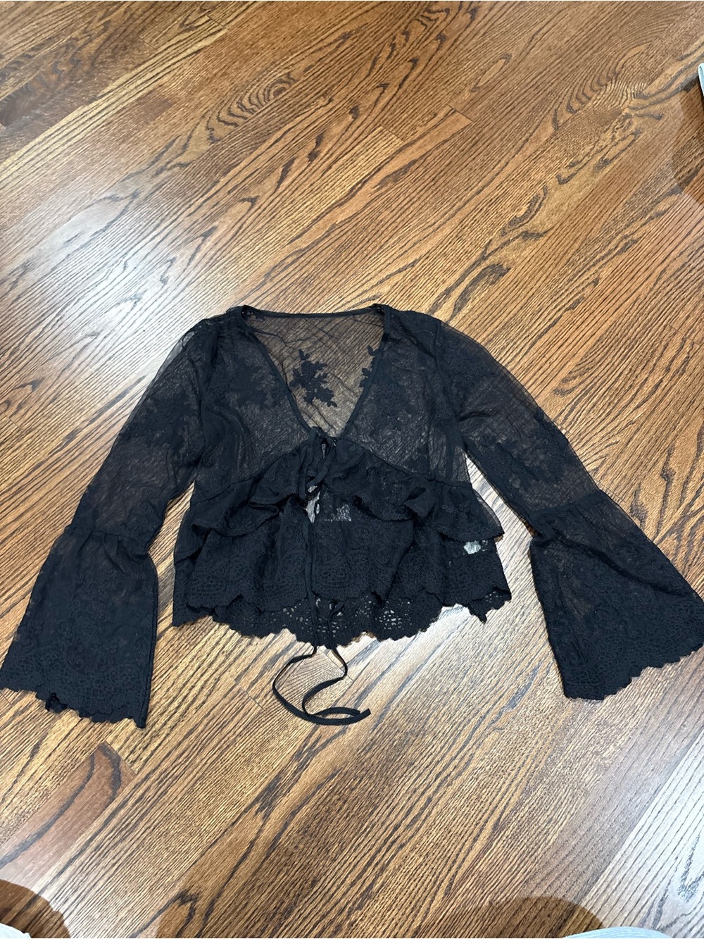 Black Lace Ruffle Top